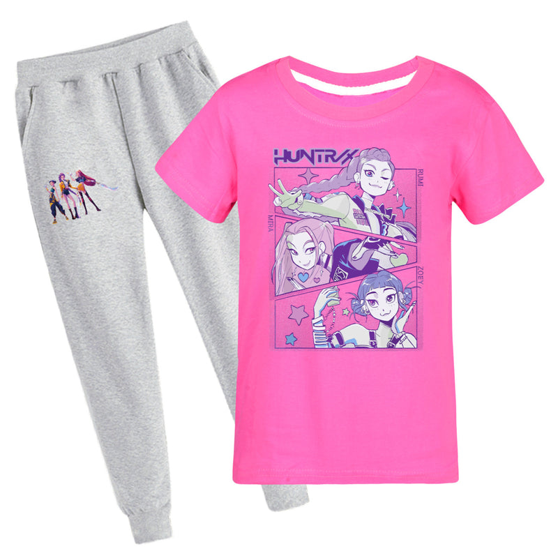Kids Anime K-Pop Demon Hunters Cosplay Costume Cotton T-Shirt White Pants - AwwwCos