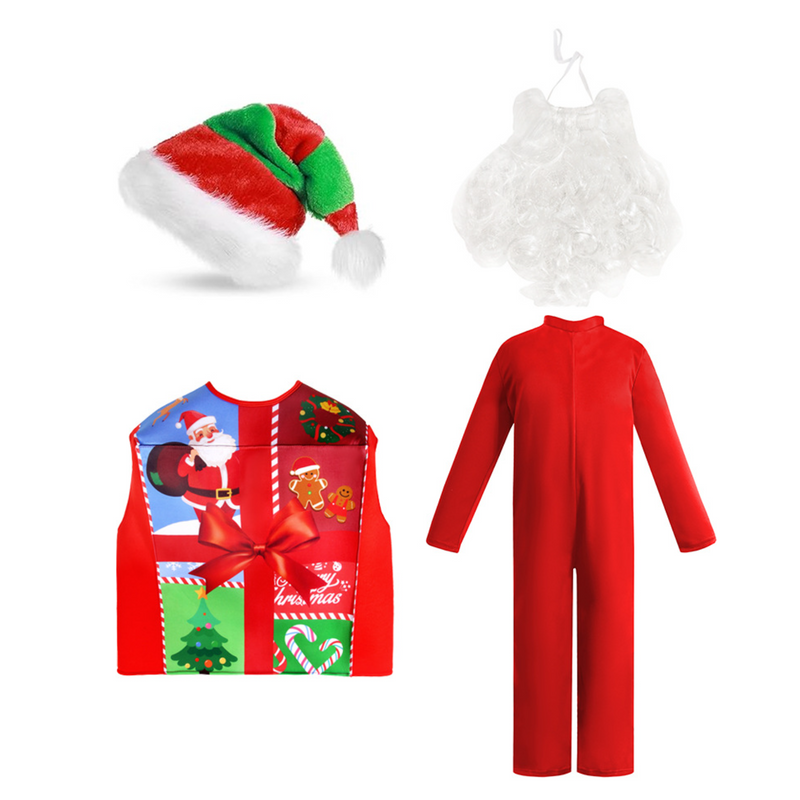 Kids Boys Girl Christmas Gift Box Elf Cosplay Costume Accessory Vest Hat - AwwwCos