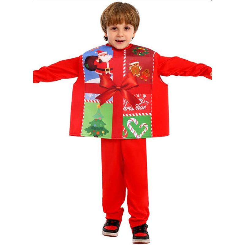 Kids Boys Girl Christmas Gift Box Elf Cosplay Costume Accessory Vest Hat - AwwwCos