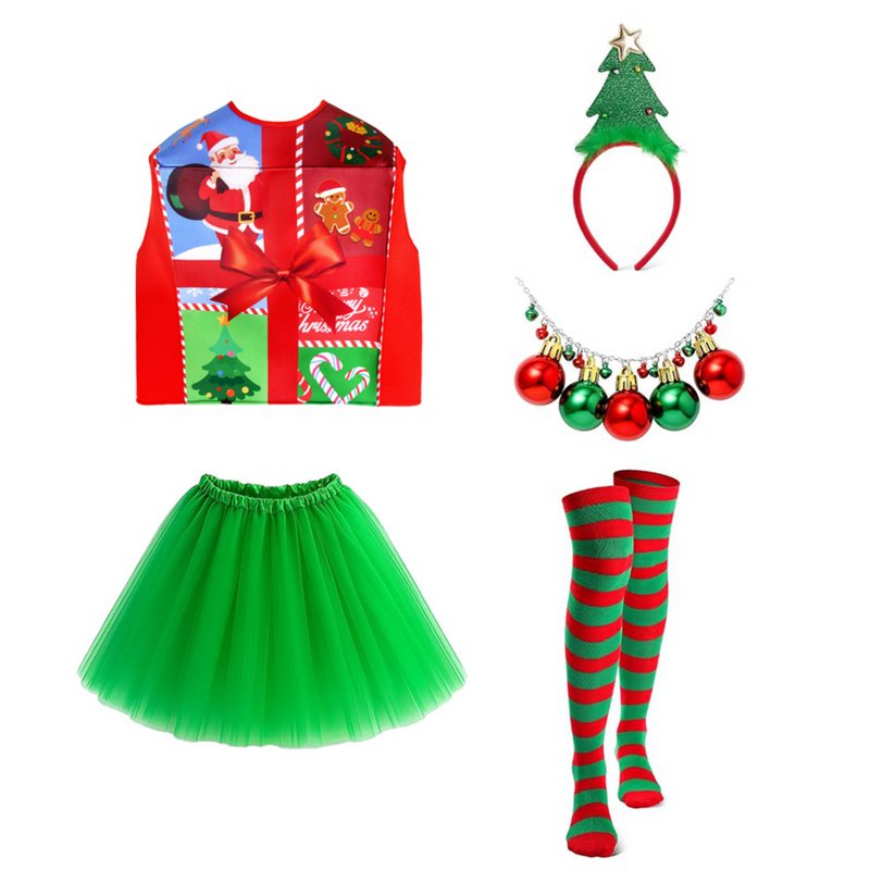 Kids Boys Girl Christmas Gift Box Elf Cosplay Costume Accessory Vest Hat - AwwwCos