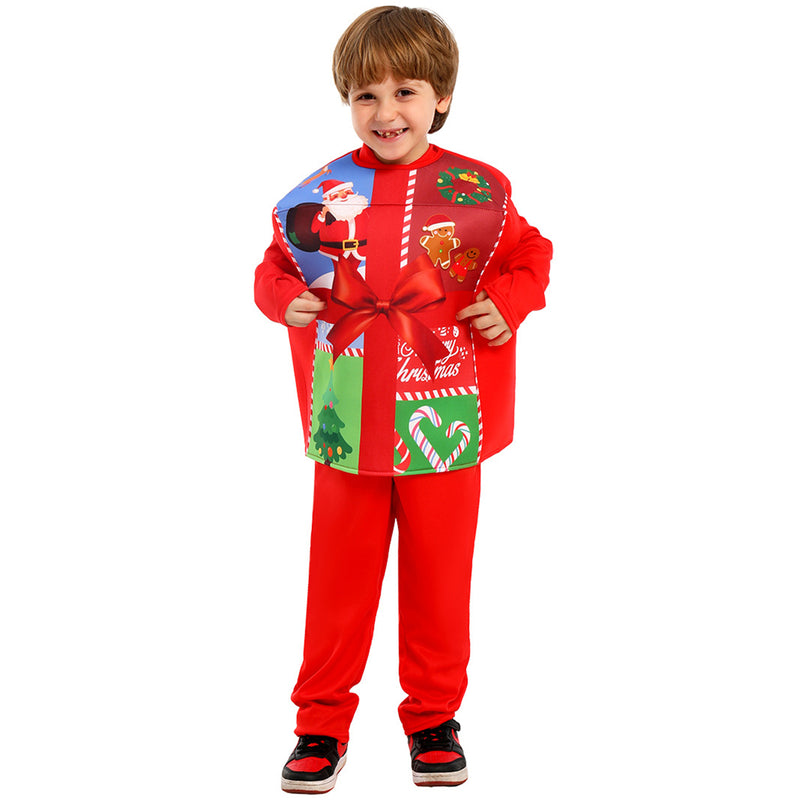 Kids Boys Girl Christmas Gift Box Elf Cosplay Costume Accessory Vest Hat - AwwwCos