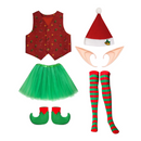 Kids Boys Girl Santa Claus Elf Cosplay Costume Christmas Printed Vest Hat - AwwwCos