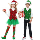 Kids Boys Girl Santa Claus Elf Cosplay Costume Christmas Printed Vest Hat - AwwwCos
