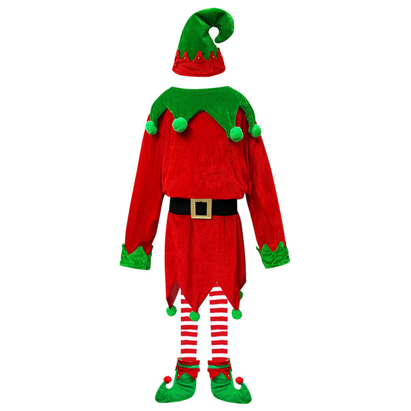 Kids Boys Santa Claus Elf Cosplay Costume Christmas Velvet Dress Hat Shoes