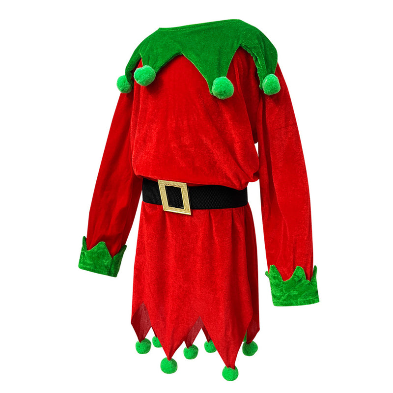 Kids Boys Santa Claus Elf Cosplay Costume Christmas Velvet Dress Hat Shoes