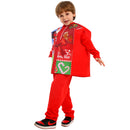 Kids Christmas Gift Box Cosplay Costume Printed Vest Red Jumpsuit