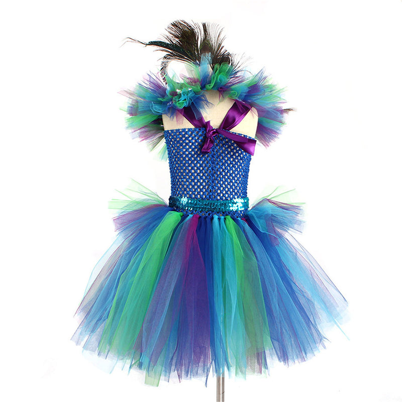 Kids Flower Girl Tutu Deluxe Peacock Dress for Wedding Party
