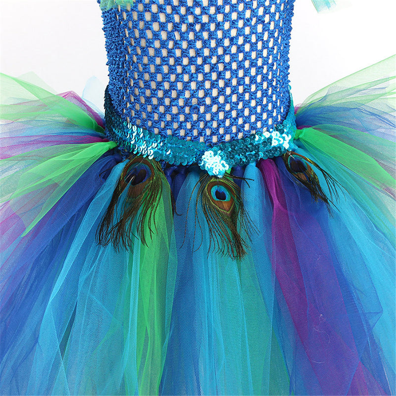 Kids Flower Girl Tutu Deluxe Peacock Dress for Wedding Party