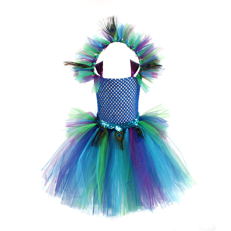 Kids Flower Girl Tutu Deluxe Peacock Dress for Wedding Party