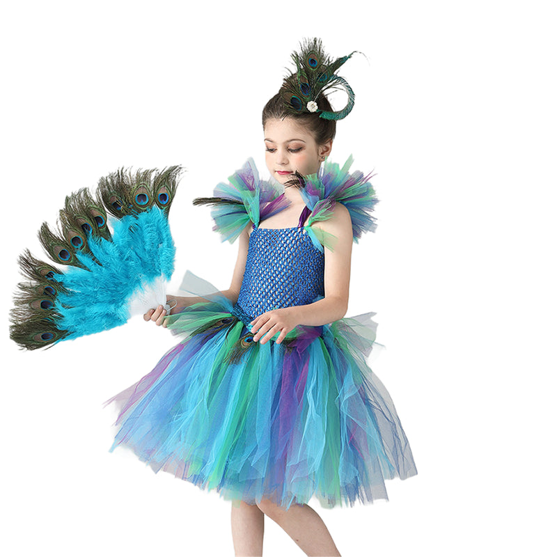 Kids Flower Girl Tutu Deluxe Peacock Dress for Wedding Party