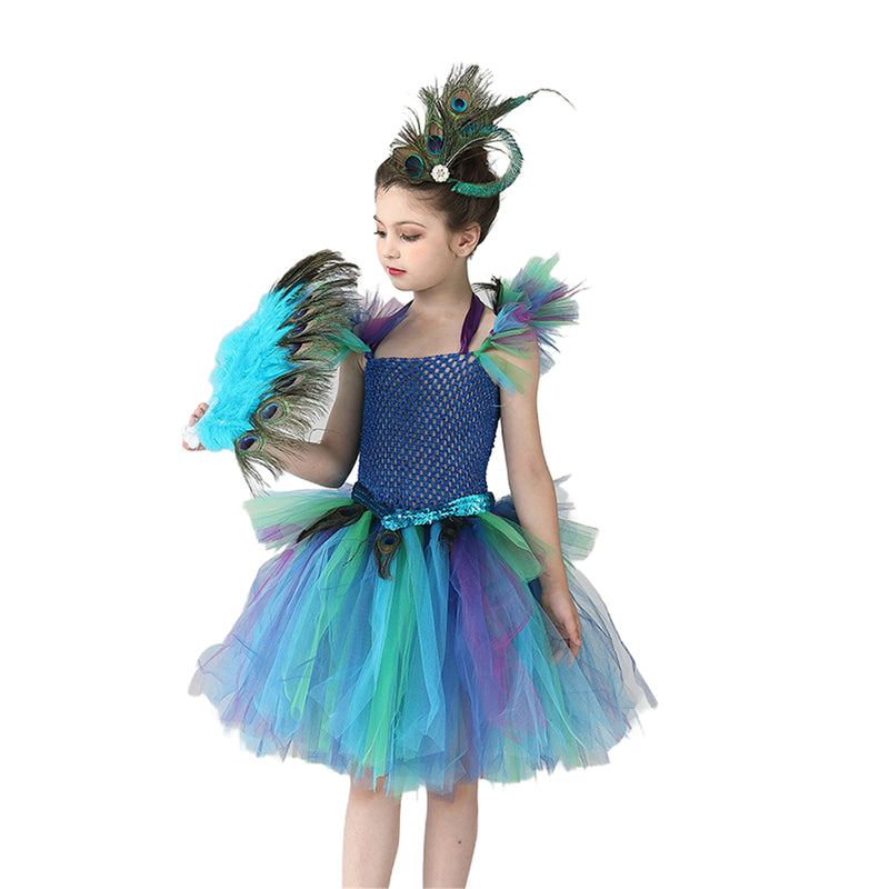 Kids Flower Girl Tutu Deluxe Peacock Dress for Wedding Party