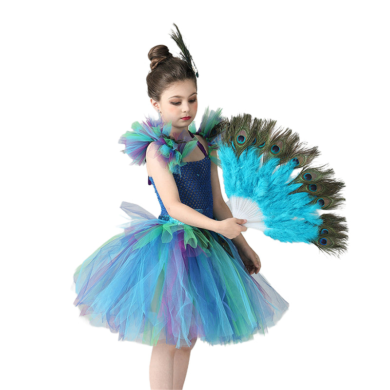 Kids Flower Girl Tutu Deluxe Peacock Dress for Wedding Party