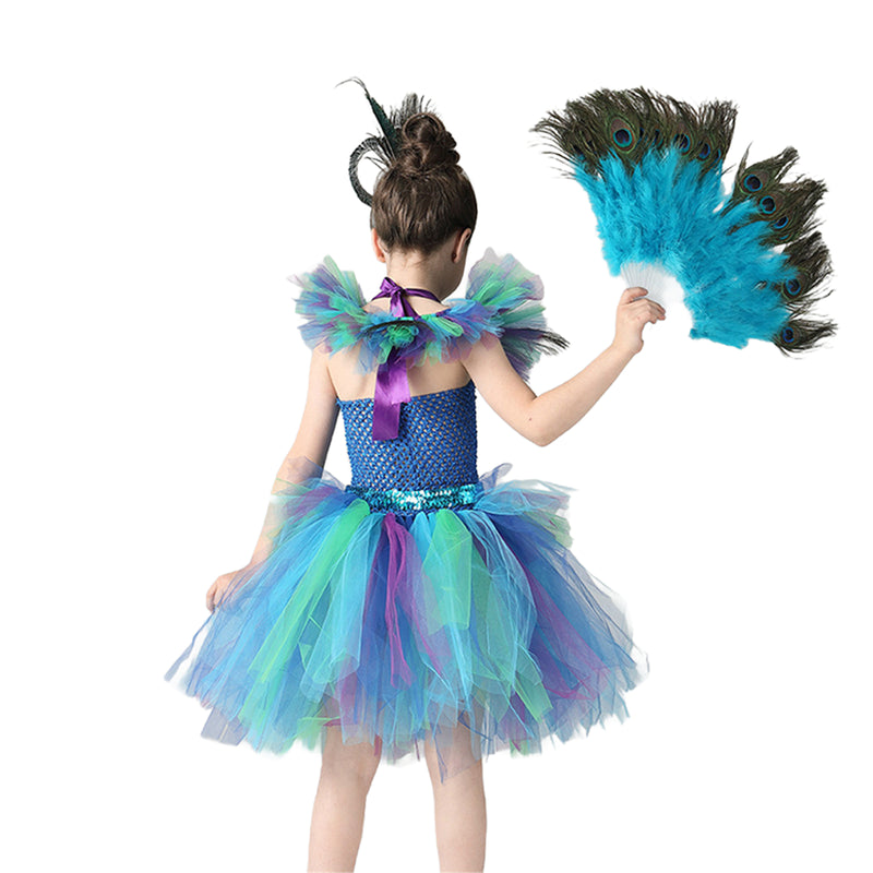 Kids Flower Girl Tutu Deluxe Peacock Dress for Wedding Party