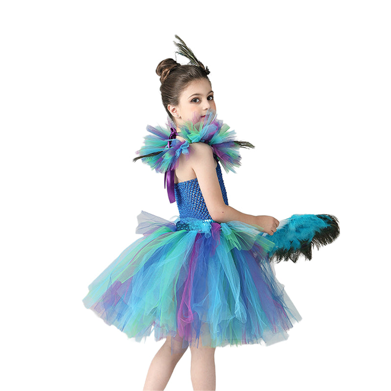Kids Flower Girl Tutu Deluxe Peacock Dress for Wedding Party