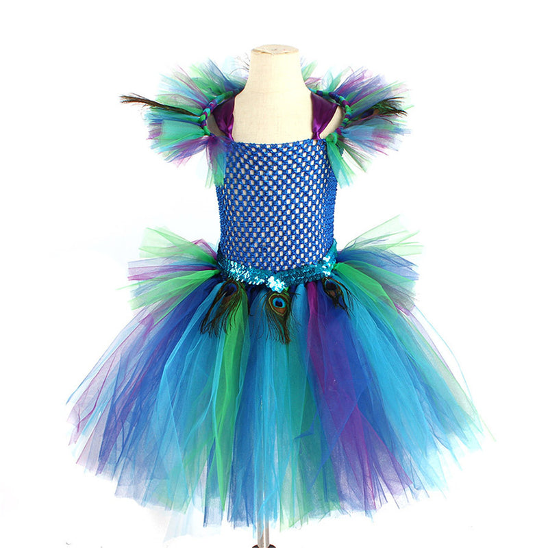 Kids Flower Girl Tutu Deluxe Peacock Dress for Wedding Party