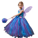 Kids Forest Elf Cosplay Tutu Blue Gown Flower Girls Dress for Wedding - AwwwCos