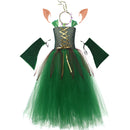 Kids Forest Elf Cosplay Tutu Green Gown Flower Girls Dress for Wedding - AwwwCos