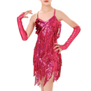 Kids Girls 1920s Party Sequins Fringe Latin Dance Dress With Gloves - AwwwCos