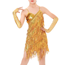 Kids Girls 1920s Party Sequins Fringe Latin Dance Dress With Gloves - AwwwCos