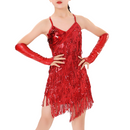 Kids Girls 1920s Party Sequins Fringe Latin Dance Dress With Gloves - AwwwCos