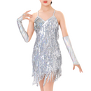Kids Girls 1920s Party Sequins Fringe Latin Dance Dress With Gloves - AwwwCos