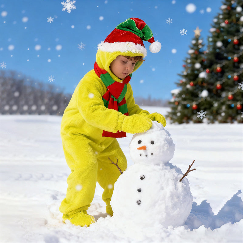 Kids Girls Boys Christmas Elf Cosplay Costume Green Jumpsuit Hat Gloves - AwwwCos