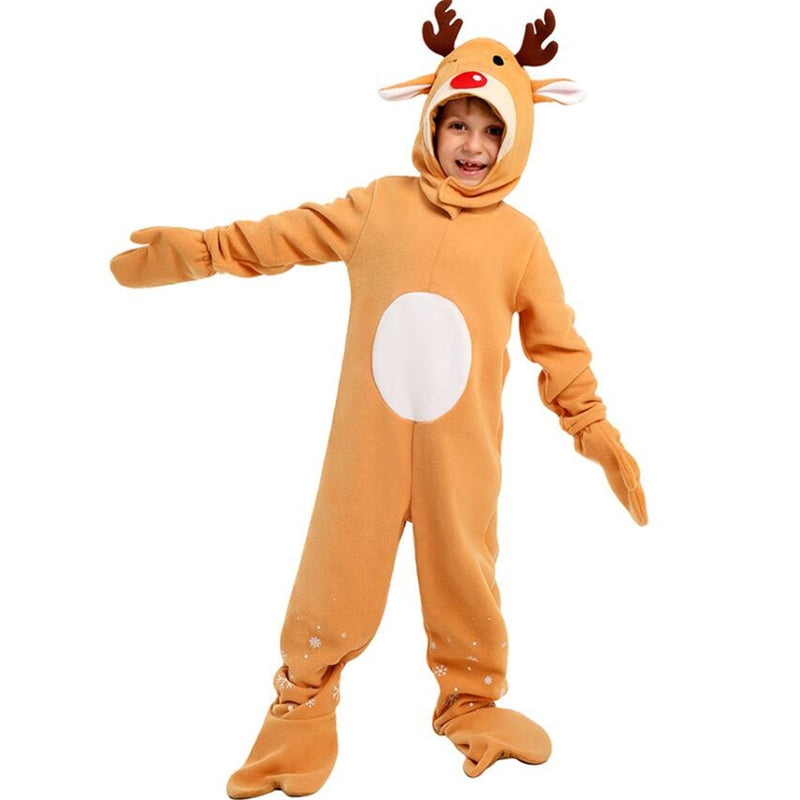 Kids Girls Boys Christmas Reindeer Cosplay Costume Jumpsuit Hat Pajamas - AwwwCos