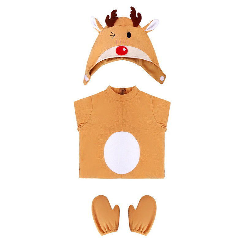 Kids Girls Boys Christmas Reindeer Cosplay Costume Jumpsuit Hat Pajamas - AwwwCos