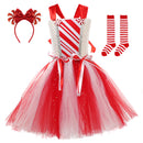Kids Girls Christmas Candy Cosplay Costume knitted Tutu Dress Hairband Socks - AwwwCos