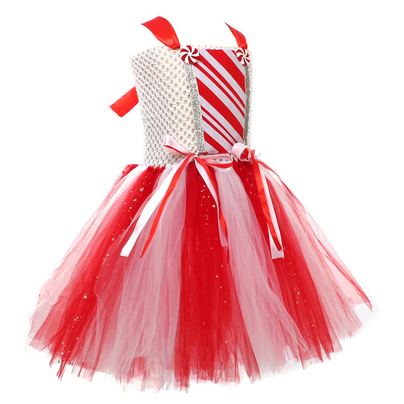Kids Girls Christmas Candy Cosplay Costume knitted Tutu Dress Hairband Socks - AwwwCos