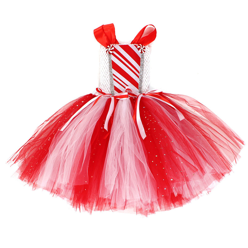 Kids Girls Christmas Candy Cosplay Costume knitted Tutu Dress Hairband Socks - AwwwCos