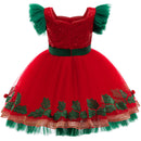 Kids Girls Christmas Cosplay Costume Sequin Green Leaf Embroidery Tutu Dress - AwwwCos