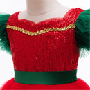 Kids Girls Christmas Cosplay Costume Sequin Green Leaf Embroidery Tutu Dress - AwwwCos