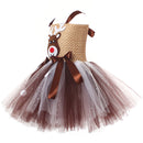 Kids Girls Christmas Deer Cosplay Costume Sequin Crochet Tutu Dress Antler Hairband