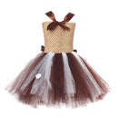 Kids Girls Christmas Deer Cosplay Costume Sequin Crochet Tutu Dress Antler Hairband