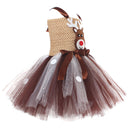 Kids Girls Christmas Deer Cosplay Costume Sequin Crochet Tutu Dress Antler Hairband