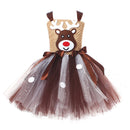 Kids Girls Christmas Deer Cosplay Costume Sequin Crochet Tutu Dress Antler Hairband