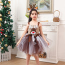 Kids Girls Christmas Deer Cosplay Costume Sequin Crochet Tutu Dress Antler Hairband