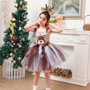 Kids Girls Christmas Deer Cosplay Costume Sequin Crochet Tutu Dress Antler Hairband