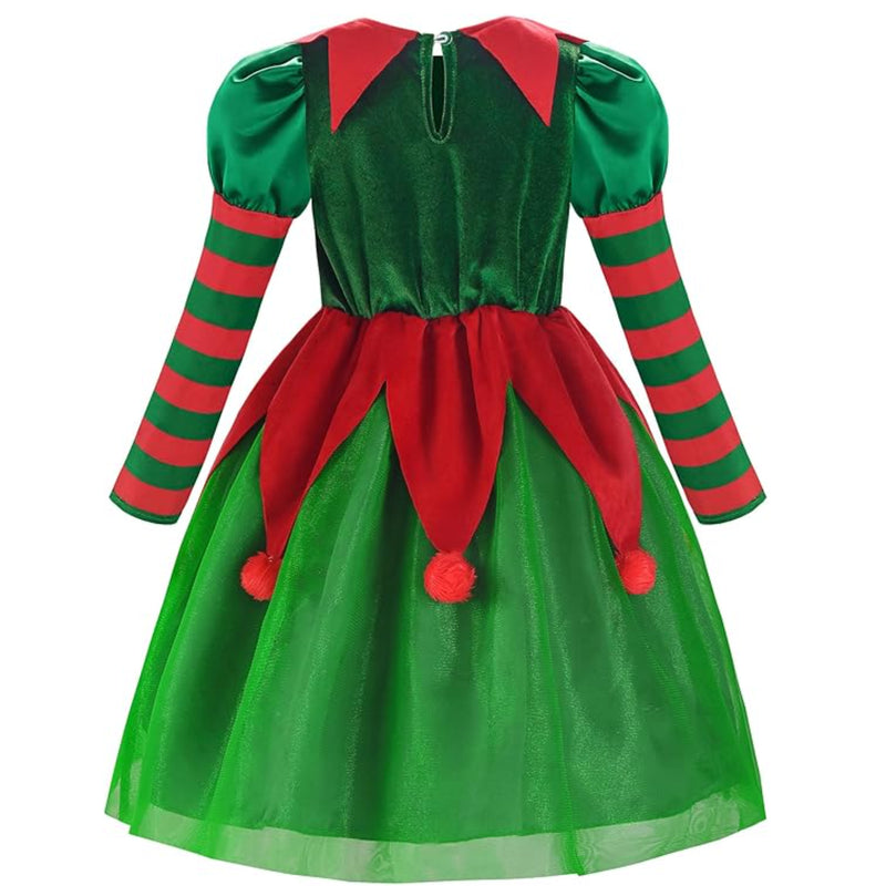 Kids Girls Christmas Elf Cosplay Costume Velvet Dress Pointed Hat Socks - AwwwCos