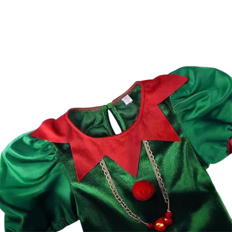Kids Girls Christmas Elf Cosplay Costume Velvet Dress Pointed Hat Socks - AwwwCos