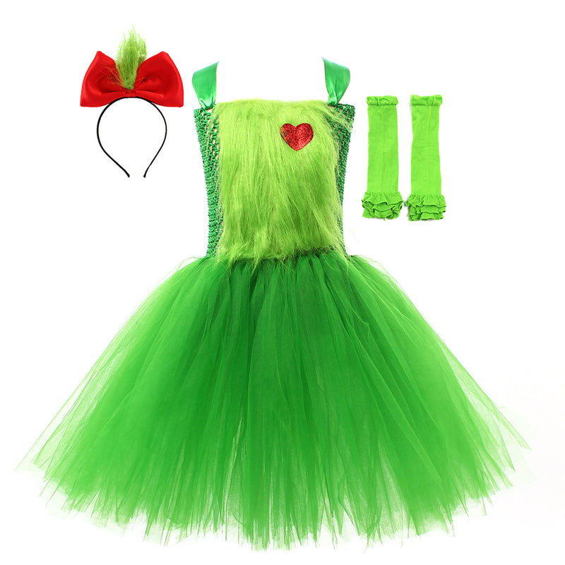 Kids Girls Christmas Green Costume Ballet Tutu Dance Dress Hairband Socks - AwwwCos