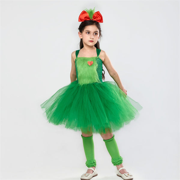 Kids Girls Christmas Green Costume Ballet Tutu Dance Dress Hairband Socks - AwwwCos