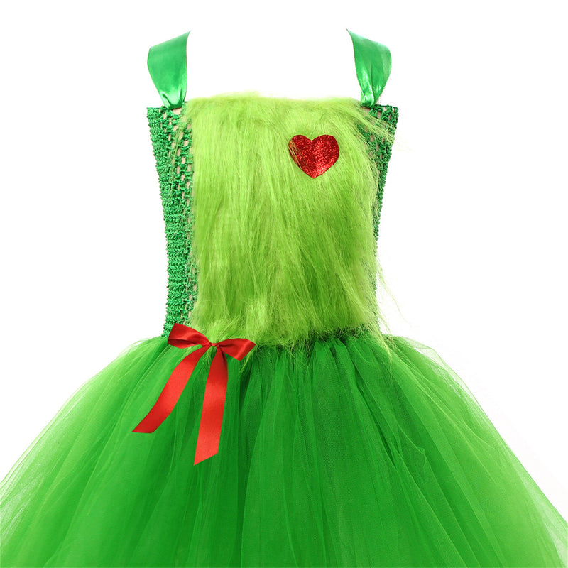 Kids Girls Christmas Green Costume Ballet Tutu Dance Dress Plush Hairband Leg Warmer - AwwwCos
