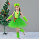 Kids Girls Christmas Green Costume Ballet Tutu Dance Dress Plush Hairband Leg Warmer - AwwwCos