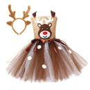 Kids Girls Christmas Party Deer Cosplay Costume Sequin Tutu Dress Antler Hairband - AwwwCos