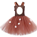 Kids Girls Christmas Party Deer Cosplay Costume Tutu Dress Antler Hairband - AwwwCos