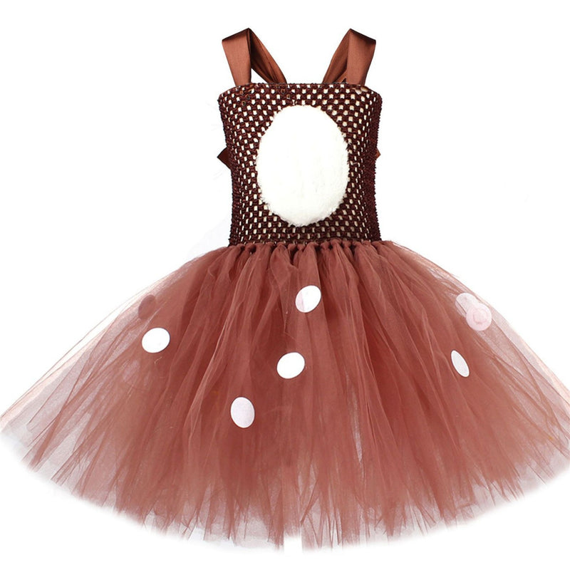 Kids Girls Christmas Party Deer Cosplay Costume Tutu Dress Antler Hairband - AwwwCos