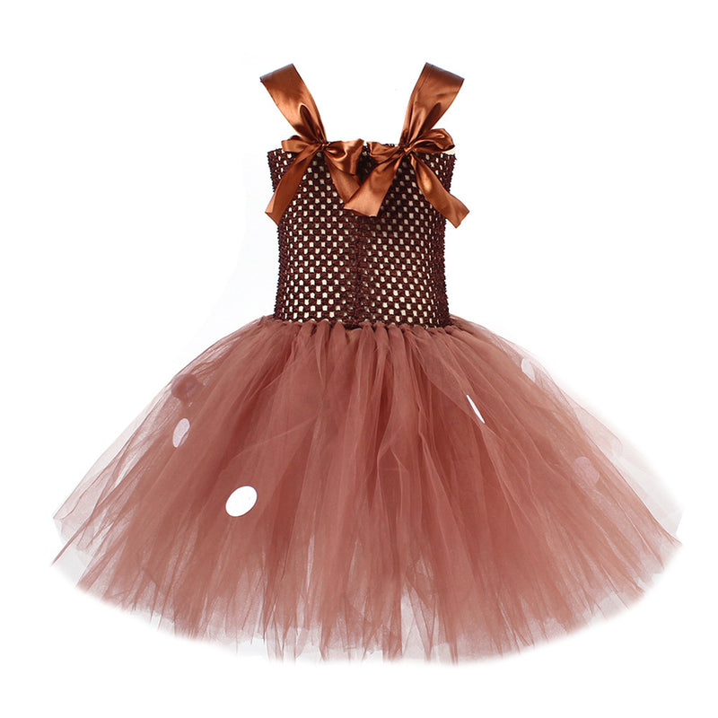 Kids Girls Christmas Party Deer Cosplay Costume Tutu Dress Antler Hairband - AwwwCos