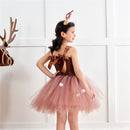 Kids Girls Christmas Party Deer Cosplay Costume Tutu Dress Antler Hairband - AwwwCos
